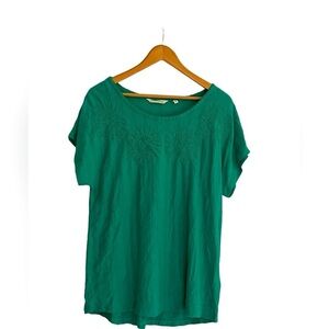 Soft Surroundings Linen Blend Embroidered Textured Knit Scoop Neck Top XS
